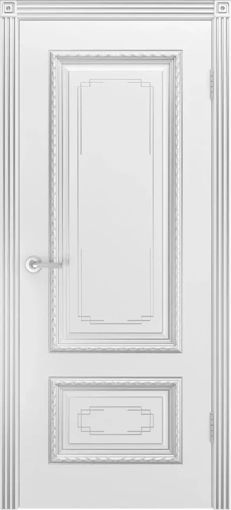 Глухая межкомнатная дверь Дуэт R В2 Белый с патиной Серебро Эмаль (Шейл Дорс)