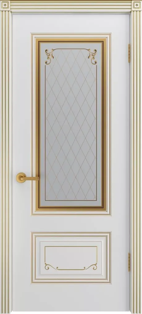 Межкомнатная дверь со стеклом Аккорд Грейс В2 Белый с патиной Золото Эмаль (Шейл Дорс)
