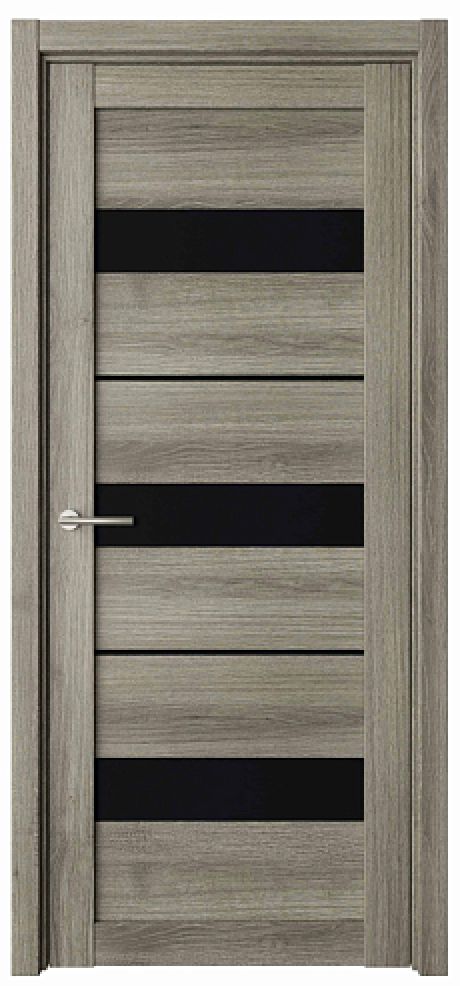 Межкомнатная дверь со стеклом Прага Пепельный ясень Эко-шпон Стекло черное (ALBERO)