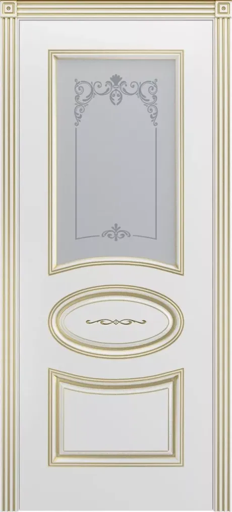 Межкомнатная дверь со стеклом Ария В1 Белый с патиной Золото Эмаль (Шейл Дорс)