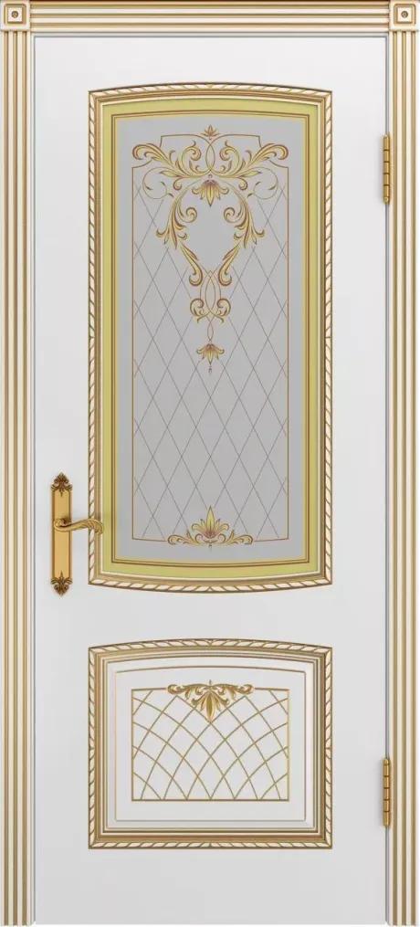 Межкомнатная дверь со стеклом Симфония В3 Белый с патиной Золото Эмаль (Бипи Дорс)