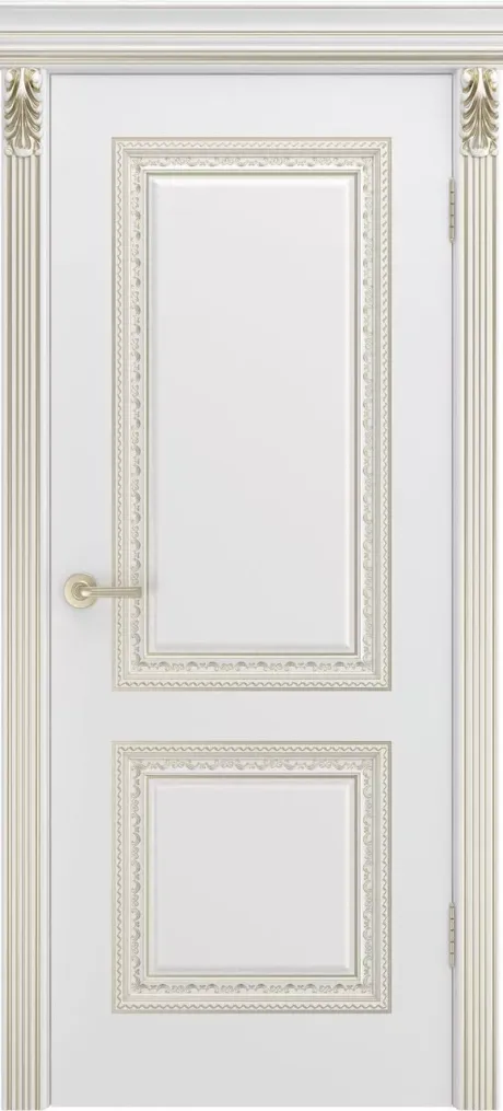 Глухая межкомнатная дверь Альт Лакшери В1.0 Белый с патиной Белое золото Эмаль (Шейл Дорс)
