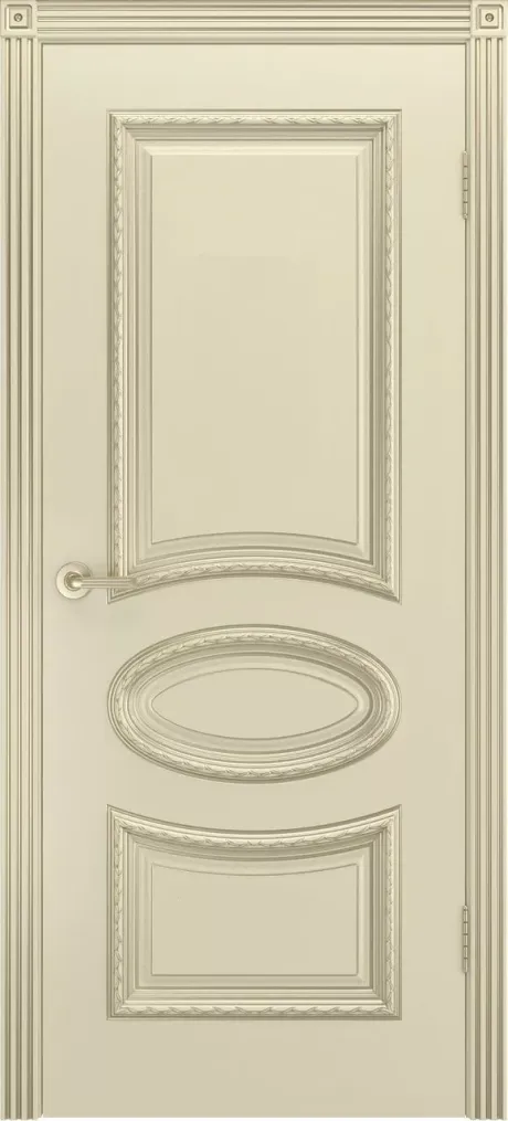 Глухая межкомнатная дверь Ария R В1 Слоновая кость с патиной Белое золото Эмаль (Шейл Дорс)