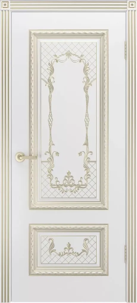 Глухая межкомнатная дверь Дуэт R В3 Белый с патиной Белое золото Эмаль (Шейл Дорс)