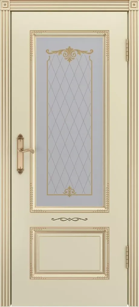 Межкомнатная дверь со стеклом Аккорд В2 Слоновая кость с патиной Золото Эмаль (Бипи Дорс)