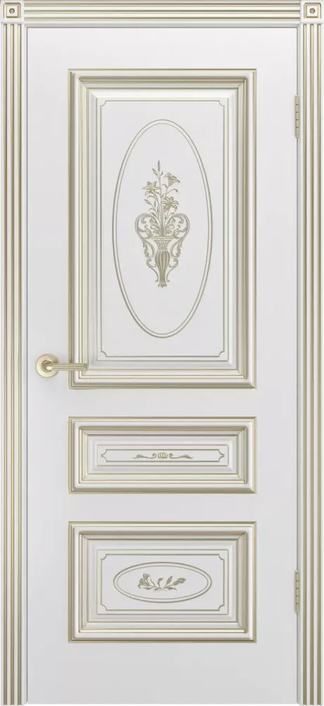 Глухая межкомнатная дверь Трио R-0 В3 Белый с патиной Золото Эмаль (Шейл Дорс)