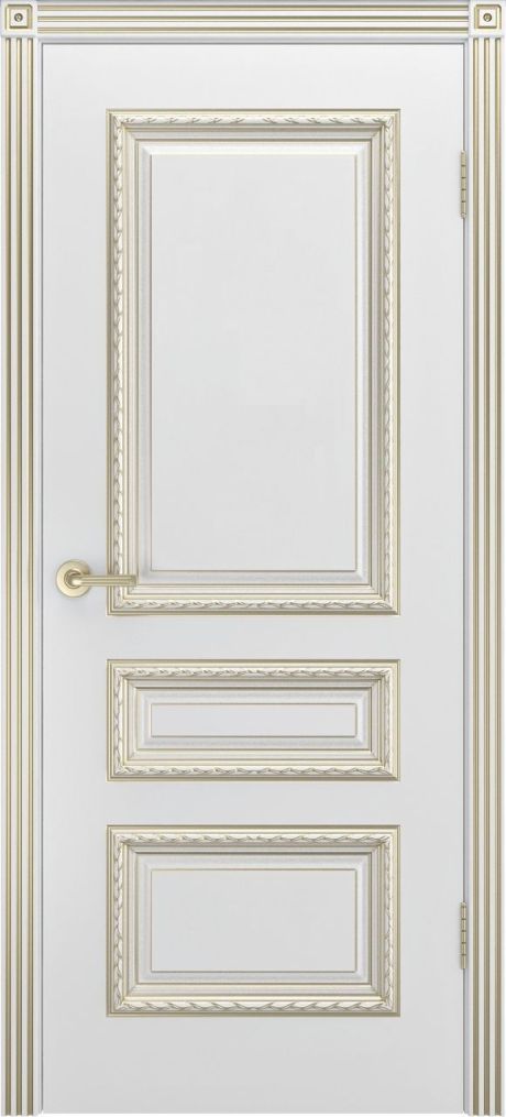 Глухая межкомнатная дверь Трио R В1 Белый с патиной Золото Эмаль (Шейл Дорс)