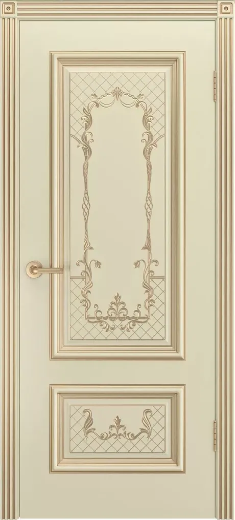 Глухая межкомнатная дверь Дуэт R-0 В3 Слоновая кость с патиной Золото Эмаль (Шейл Дорс)