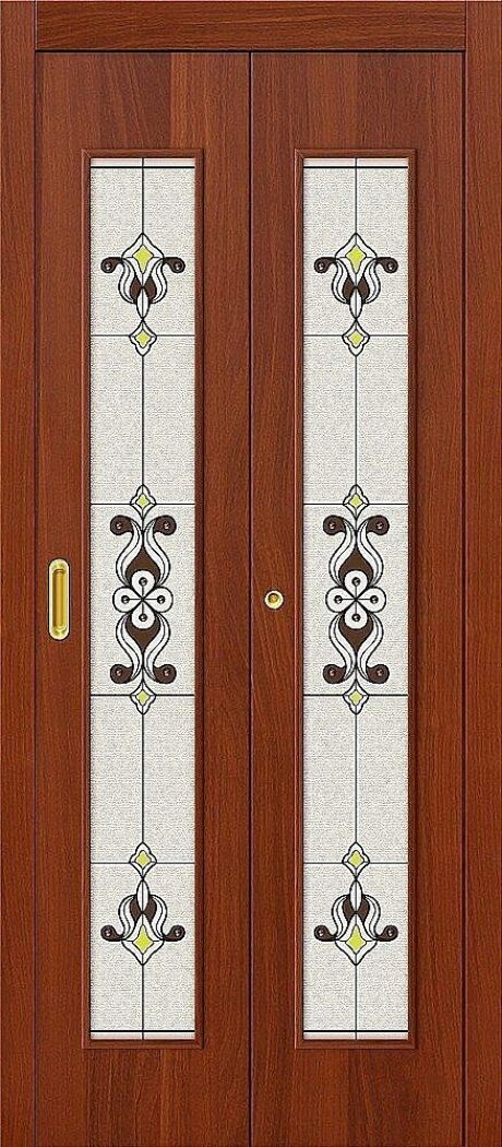Складная межкомнатная дверь остекленная 23Х Л-11 (ИталОрех) (BRAVO)