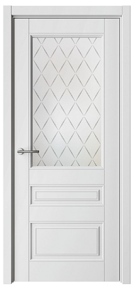 Межкомнатная дверь со стеклом ПО Классика-3 Белый Эмаль Стекло мателюкс "Лорд матовое" (ALBERO)