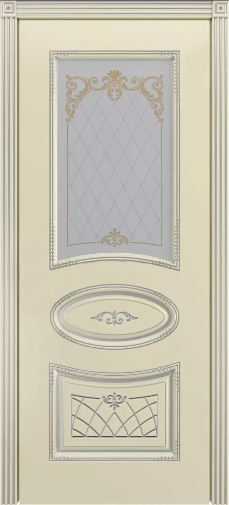 Межкомнатная дверь со стеклом Ария В3 Слоновая кость с патиной Серебро Эмаль (Шейл Дорс)