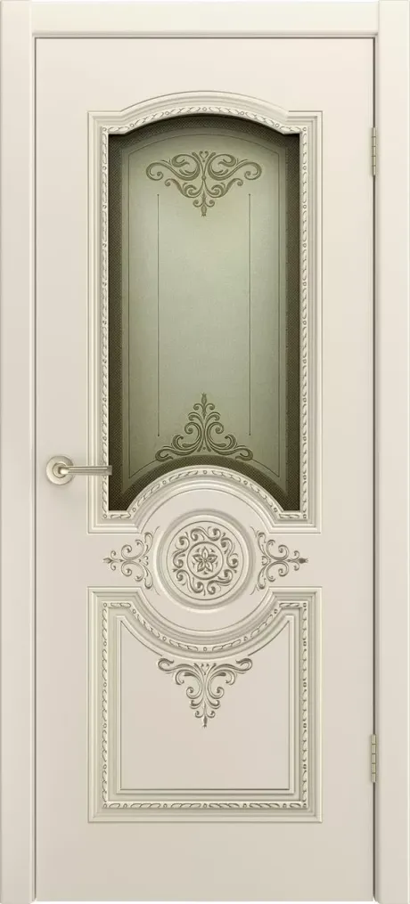 Межкомнатная дверь со стеклом Марокко В3 Шампань с патиной Белое золото Эмаль (Бипи Дорс)