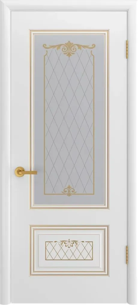 Межкомнатная дверь со стеклом Аккорд Грейс В3 Белый с патиной Золото Эмаль (Шейл Дорс)