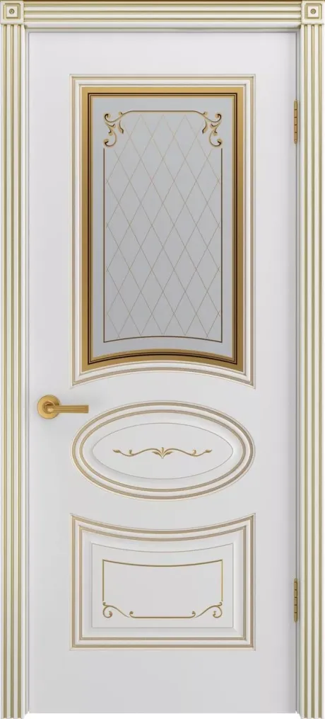 Межкомнатная дверь со стеклом Ария Грейс В2 Белый с патиной Золото Эмаль (Шейл Дорс)