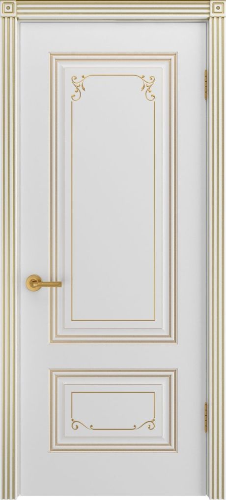 Глухая межкомнатная дверь Аккорд Грейс В2 Белый с патиной Золото Эмаль (Шейл Дорс)