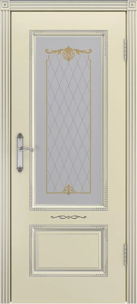 Межкомнатная дверь со стеклом Аккорд В2 Слоновая кость с патиной Серебро Эмаль (Бипи Дорс)