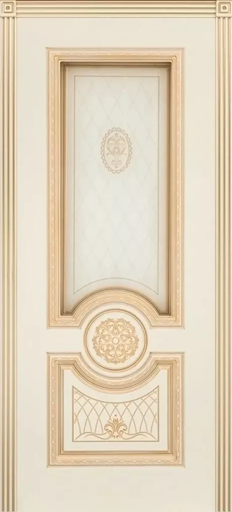 Межкомнатная дверь со стеклом Гамма Корона В3 Слоновая кость с патиной Золото Эмаль (Шейл Дорс)
