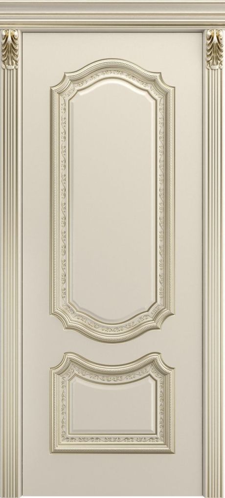 Глухая межкомнатная дверь Сюита Лакшери В2.0 Шампань с патиной Белое золото Эмаль (Шейл Дорс)