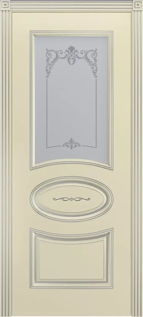 Межкомнатная дверь со стеклом Ария В1 Слоновая кость с патиной Серебро Эмаль (Шейл Дорс)