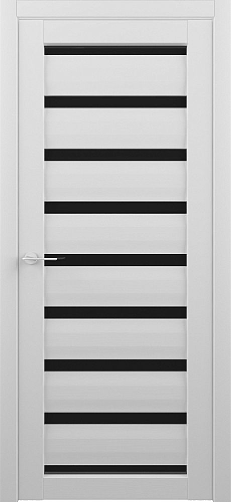 Межкомнатная дверь со стеклом Сидней Кедр снежный Эко-шпон Стекло черное (ALBERO)