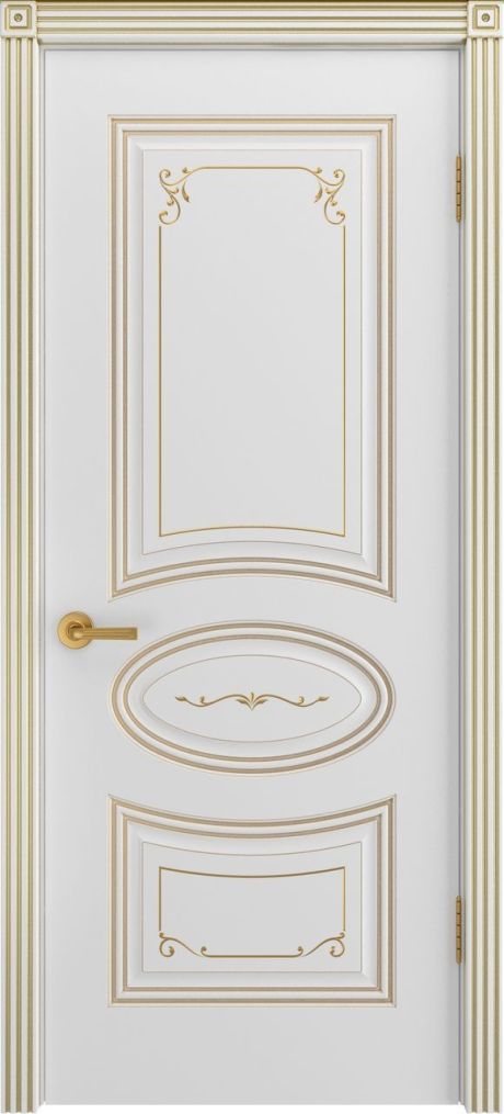 Глухая межкомнатная дверь Ария Грейс В2 Белый с патиной Золото Эмаль (Шейл Дорс)