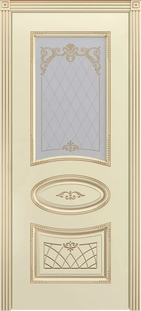 Межкомнатная дверь со стеклом Ария В3 Слоновая кость с патиной Золото Эмаль (Шейл Дорс)