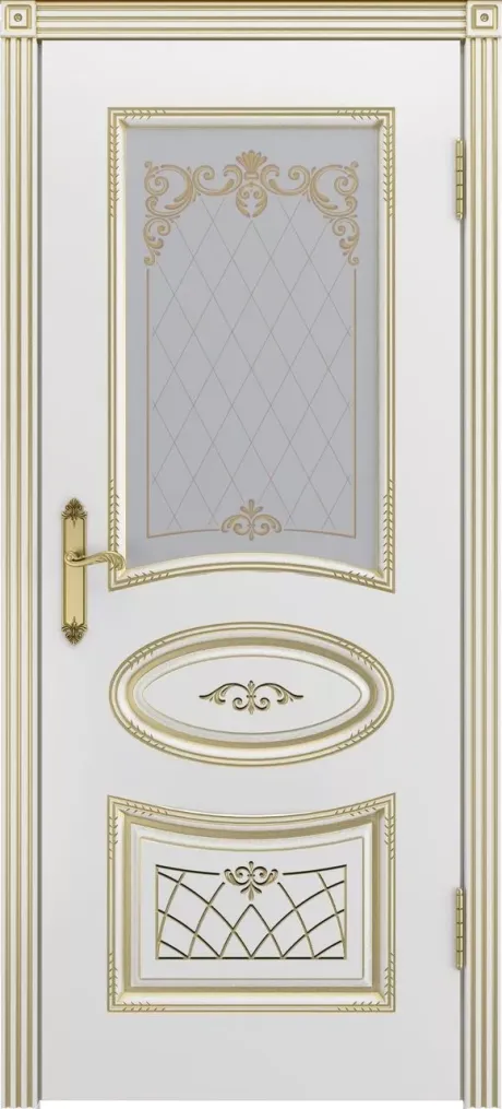 Межкомнатная дверь со стеклом Ария В3 Белый с патиной Золото Эмаль (Шейл Дорс)