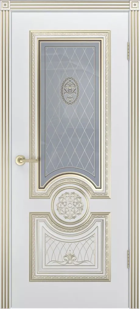 Межкомнатная дверь со стеклом Гамма Корона В3 Белый с патиной Золото Эмаль (Шейл Дорс)