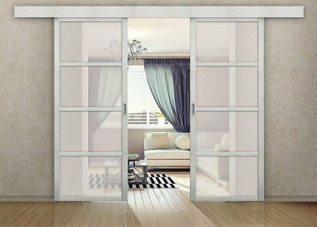 Раздвижная межкомнатная дверь остекленная Твигги V4 Bianco Veralinga (ĒLPORTA)