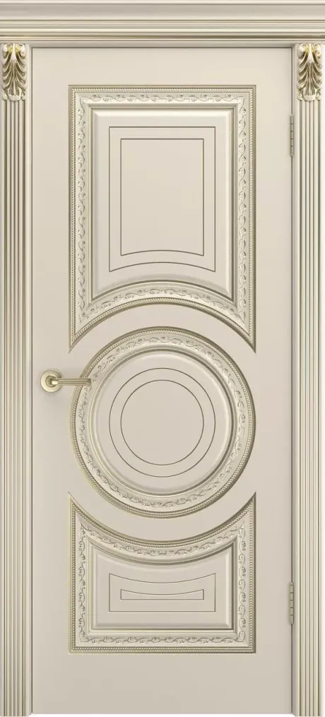 Глухая межкомнатная дверь Рондо Лакшери В2 Шампань с патиной Белое золото Эмаль (Шейл Дорс)