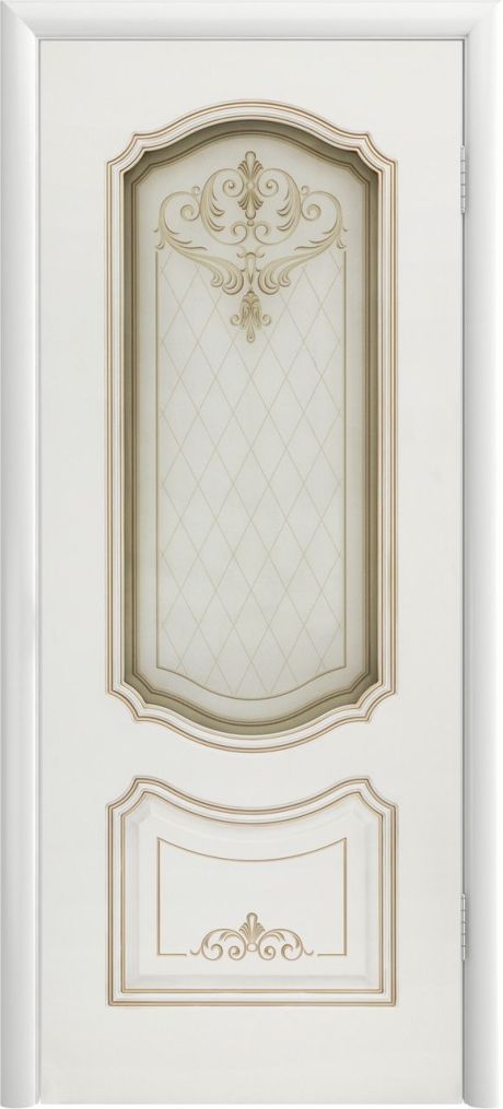 Межкомнатная дверь со стеклом Соло Грейс В4 Белый с патиной Розовое золото Эмаль (Шейл Дорс)