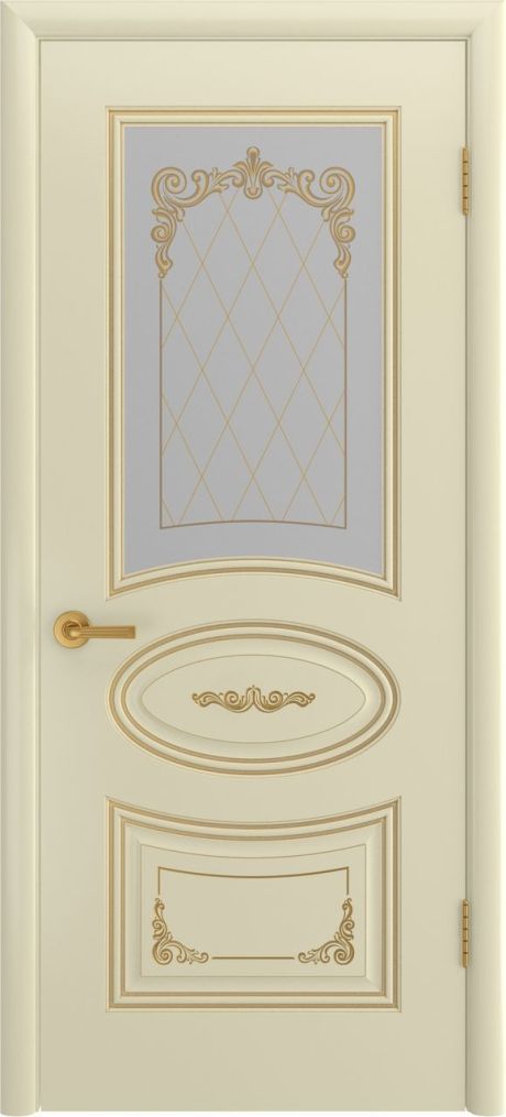 Межкомнатная дверь со стеклом Ария Грейс В3 Слоновая кость с патиной Золото Эмаль (Шейл Дорс)