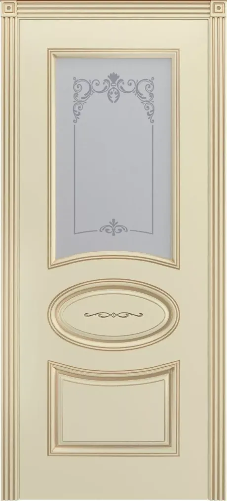 Межкомнатная дверь со стеклом Ария В1 Слоновая кость с патиной Золото Эмаль (Шейл Дорс)