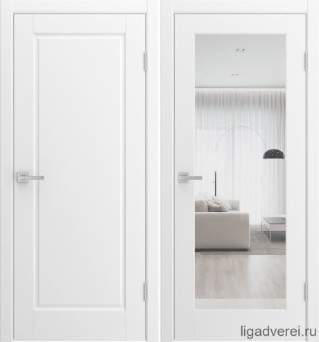 Межкомнатная дверь с зеркалом Amore Белая Эмаль (Лига дверей)