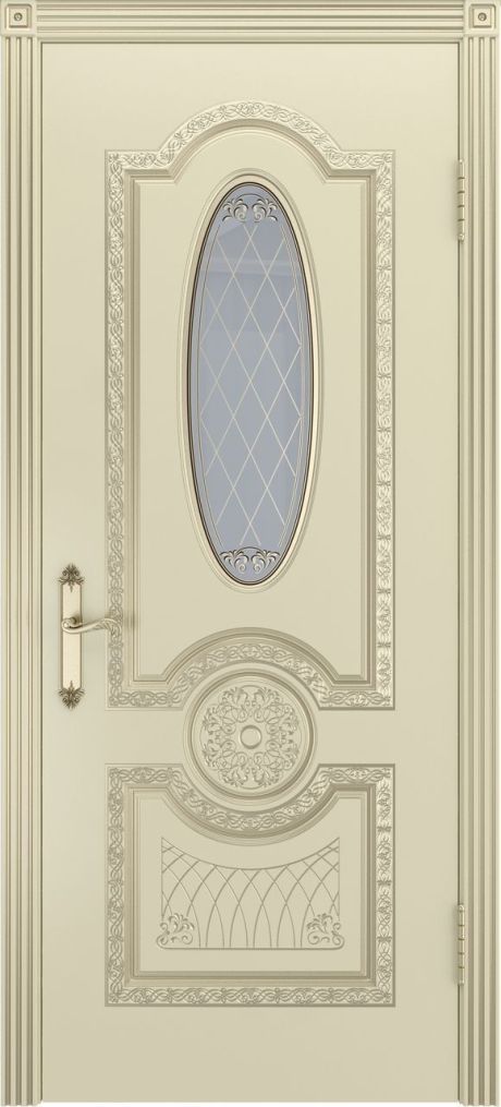 Межкомнатная дверь со стеклом Гармония Слоновая кость с патиной Белое золото Эмаль (Бипи Дорс)