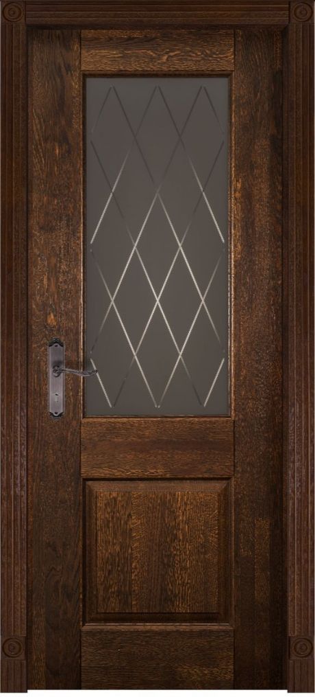 Межкомнатная дверь со стеклом Классик №2 Античный орех Массив дуба (ОКА)