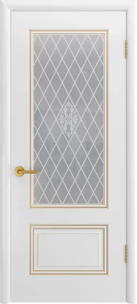 Межкомнатная дверь со стеклом Аккорд Грейс В1 Белый с патиной Золото Эмаль (Шейл Дорс)