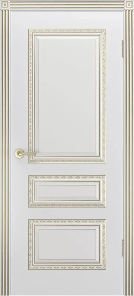 Глухая межкомнатная дверь Трио Корона В1 Белый с патиной Белое золото Эмаль (Шейл Дорс)