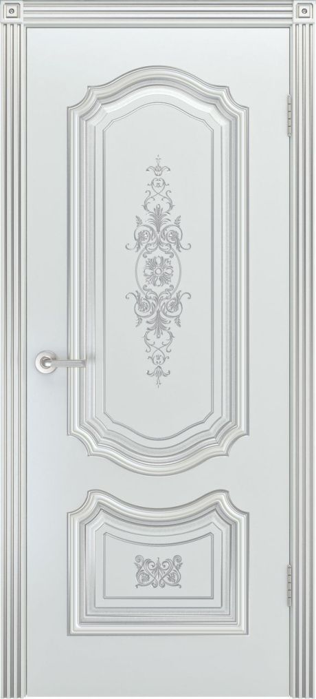 Глухая межкомнатная дверь Соло R-0 В3 Белый с патиной Серебро Эмаль (Шейл Дорс)