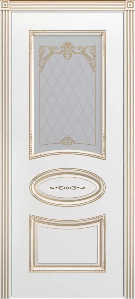 Межкомнатная дверь со стеклом Ария В2 Белый с патиной Золото Эмаль (Шейл Дорс)
