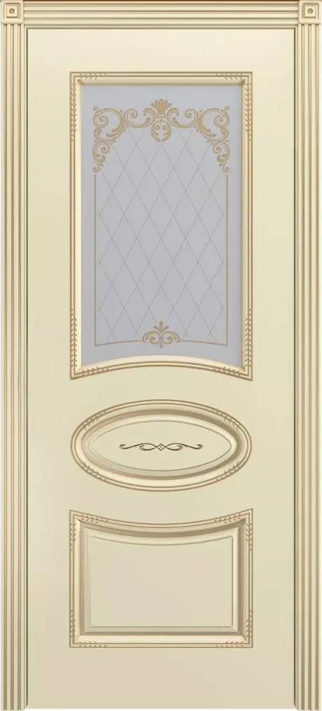 Межкомнатная дверь со стеклом Ария В2 Слоновая кость с патиной Золото Эмаль (Шейл Дорс)