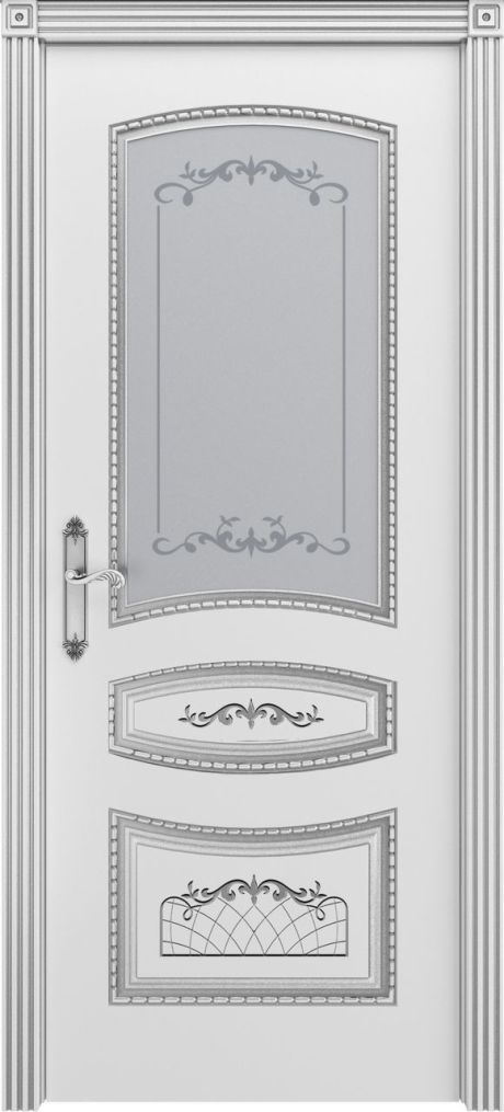 Межкомнатная дверь со стеклом Соната В3 Белый с патиной Серебро Эмаль (Шейл Дорс)