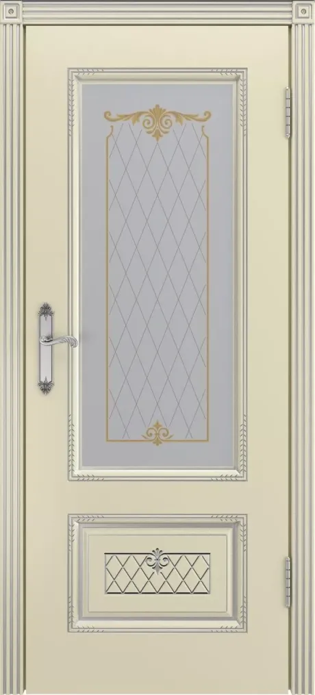 Межкомнатная дверь со стеклом Аккорд В3 Слоновая кость с патиной Серебро Эмаль (Бипи Дорс)