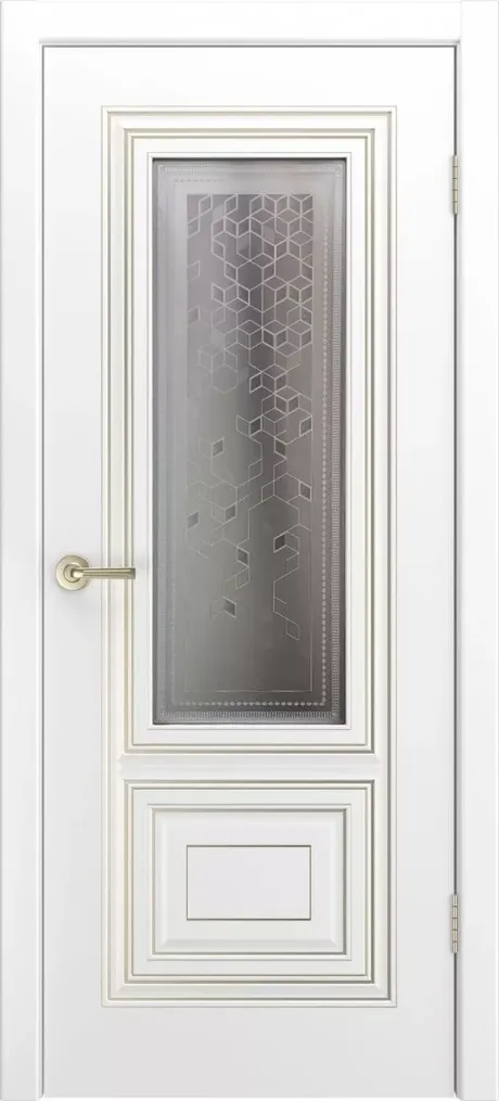 Межкомнатная дверь со стеклом Фави В1 Белый с патиной Белое золото Эмаль (Бипи Дорс)