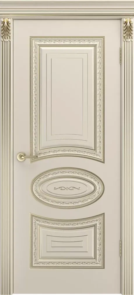 Глухая межкомнатная дверь Лира Лакшери В2 Шампань с патиной Белое золото Эмаль (Шейл Дорс)