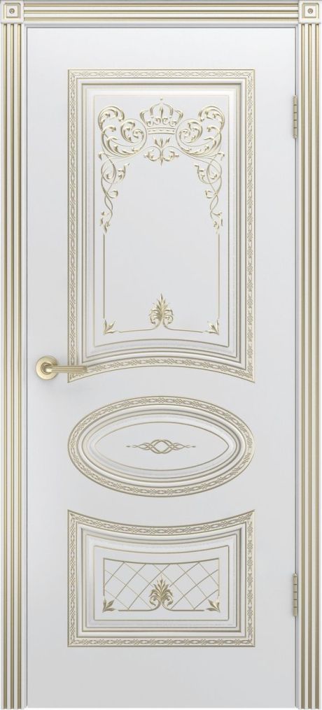 Глухая межкомнатная дверь Ария Корона В3 Белый с патиной Белое золото Эмаль (Шейл Дорс)