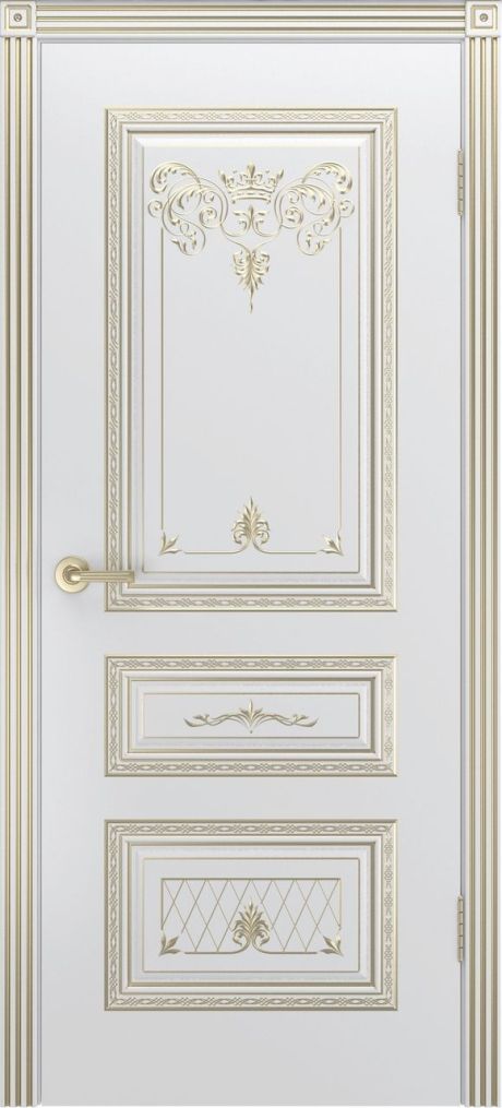 Глухая межкомнатная дверь Трио Корона В3 Белый с патиной Белое золото Эмаль (Шейл Дорс)