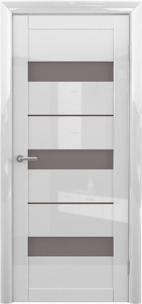 Межкомнатная дверь со стеклом Прага GL Белый глянец Глянец Стекло мателюкс бронза (ALBERO)