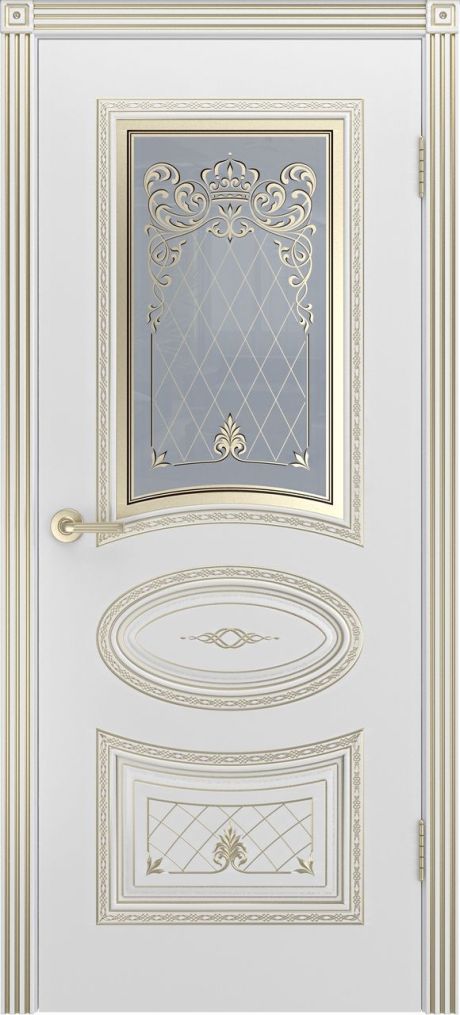 Межкомнатная дверь со стеклом Ария Корона В3 Белый с патиной Белое золото Эмаль (Шейл Дорс)