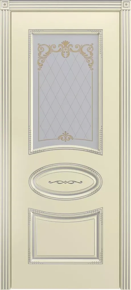 Межкомнатная дверь со стеклом Ария В2 Слоновая кость с патиной Серебро Эмаль (Шейл Дорс)